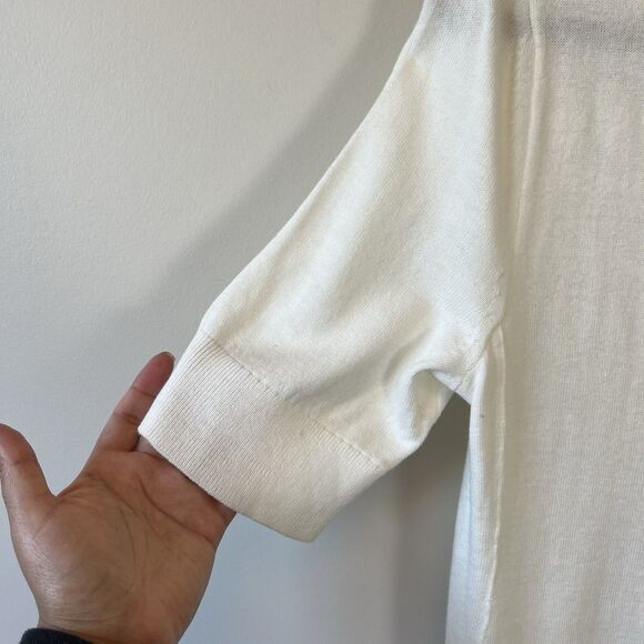 Eddie Bauer Women’s Short Sleeve Button Down Cardigan Sweater Cream Size Small - Picture 7 of 9